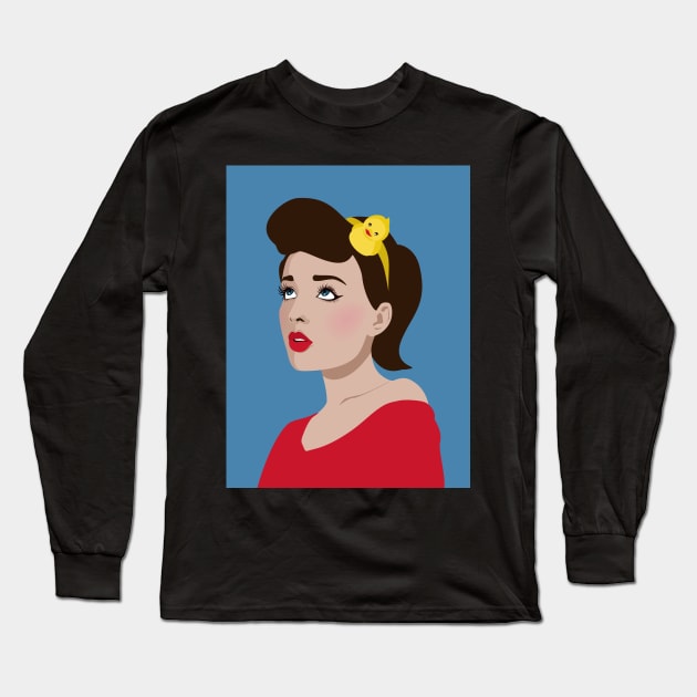 Portrait of a girl in pin up style Long Sleeve T-Shirt by Lastdrop